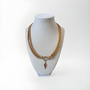 New Treasure Jewels Gold Plated Chain Necklace With Red Lighting Bolt Charm 19"